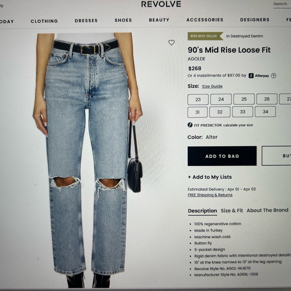 Agolde Blue Straight Leg Jeans High-Waisted